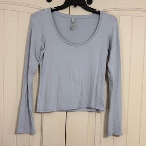 SKIMS Baby Blue Scoop Neck Long Sleeve Tee